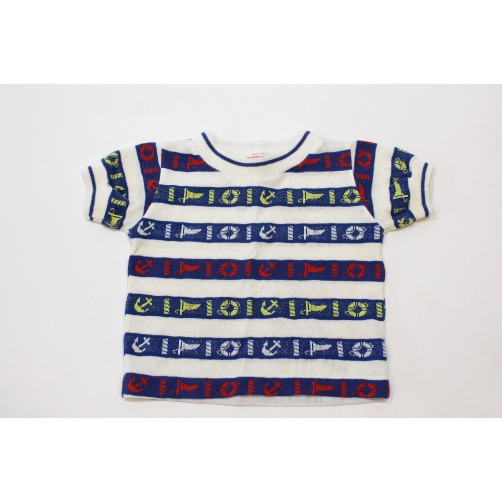 Vintage Health-Tex 80's Sailing Navy Boating 18M Striped Short Sleeve Shirt Top